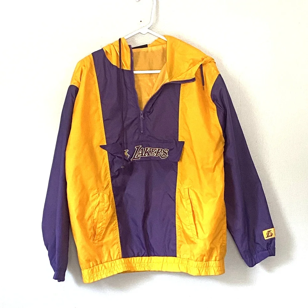 Lakers Jacket Adult Large VINTAGE NBA Half Zip Anorak Windbreaker Los Angeles